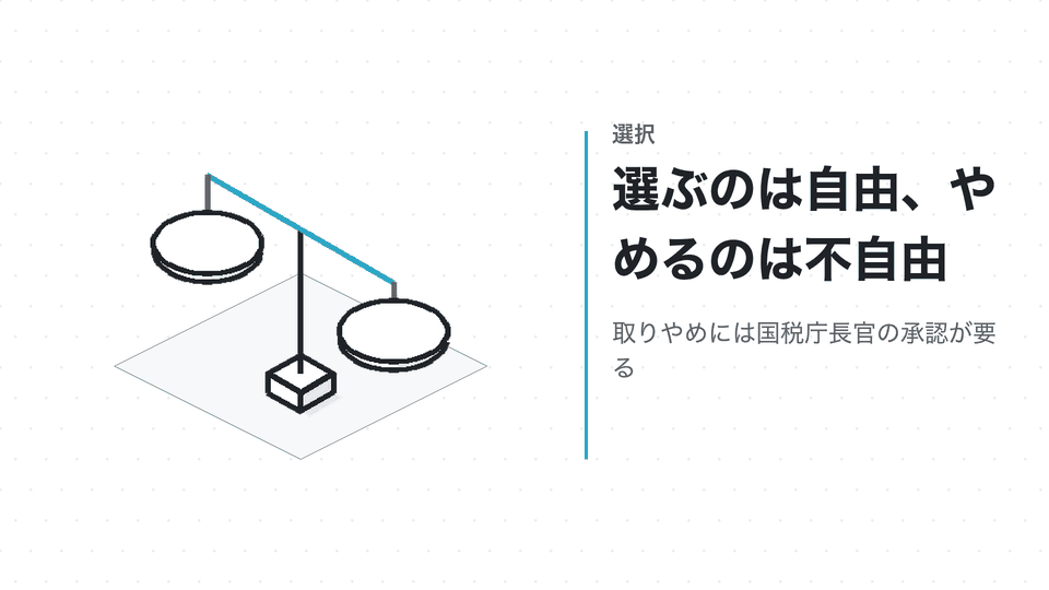 選ぶのは自由、やめるのは不自由。取りやめには国税庁長官の承認が要る
