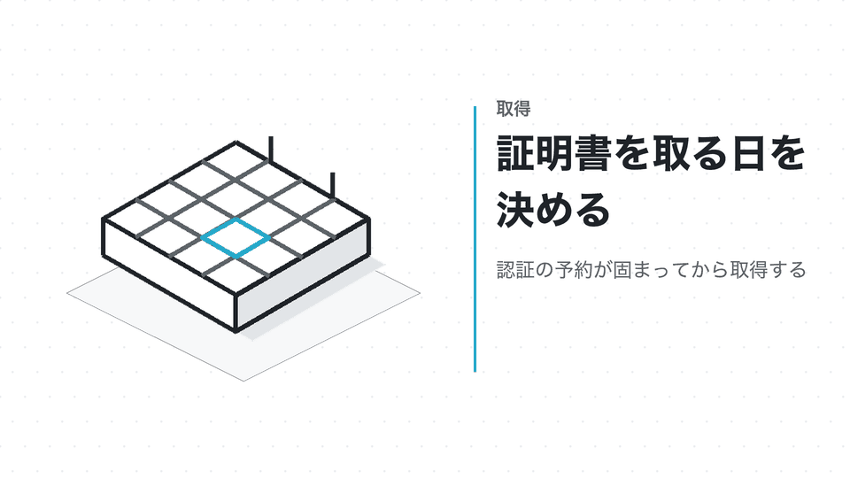 証明書を取る日を決める。認証の予約が固まってから取得する