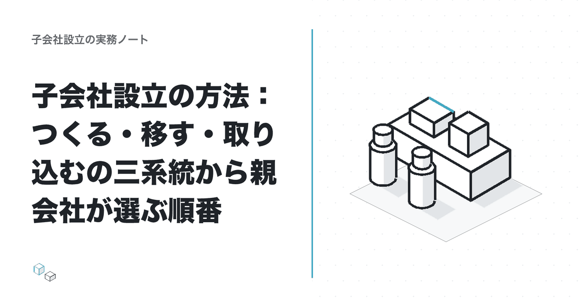 子会社設立の方法：つくる・移す・取り込むの三系統から親会社が選ぶ順番のアイキャッチ