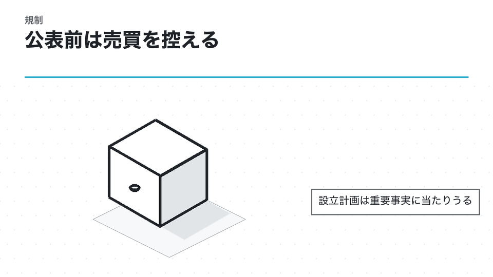 公表前は売買を控える。設立計画は重要事実に当たりうる