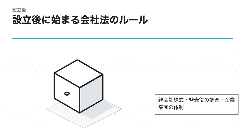 設立後に始まる会社法のルール。親会社株式・監査役の調査・企業集団の体制