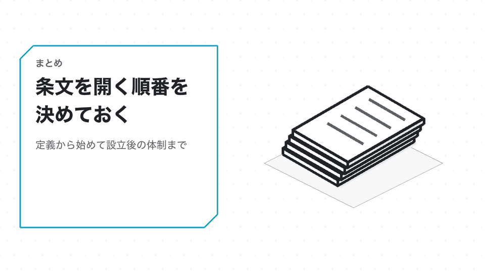 条文を開く順番を決めておく。定義から始めて設立後の体制まで