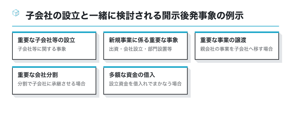 図：子会社の設立と一緒に検討される開示後発事象の例示