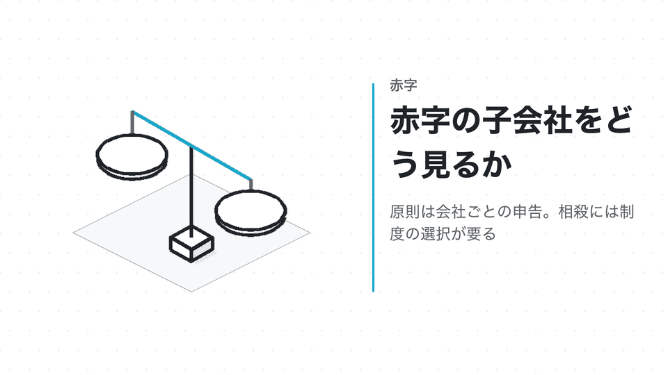 赤字の子会社をどう見るか。原則は会社ごとの申告。相殺には制度の選択が要る