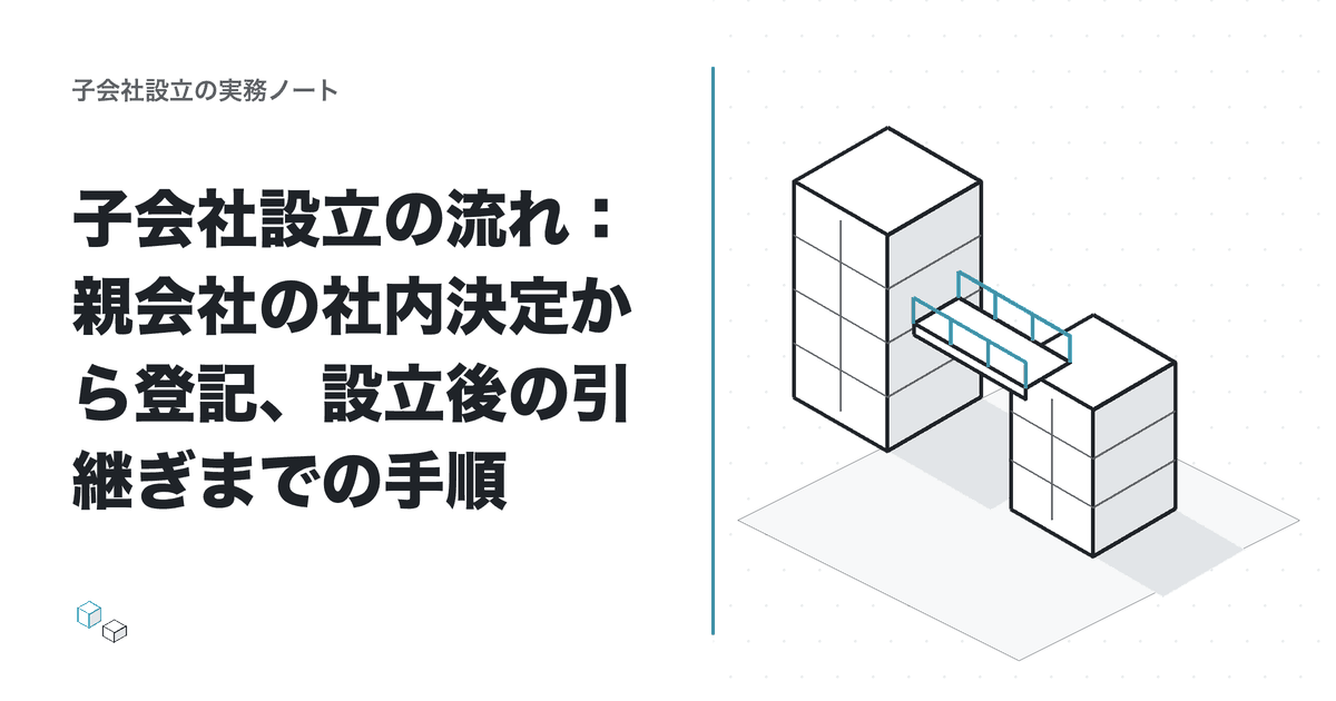 子会社設立の流れ：親会社の社内決定から登記、設立後の引継ぎまでの手順のアイキャッチ
