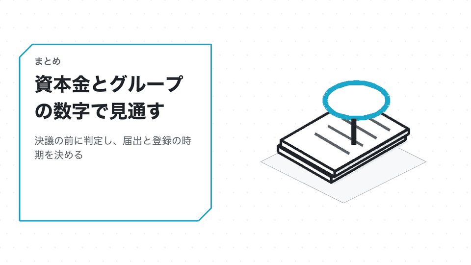 資本金とグループの数字で見通す。決議の前に判定し、届出と登録の時期を決める