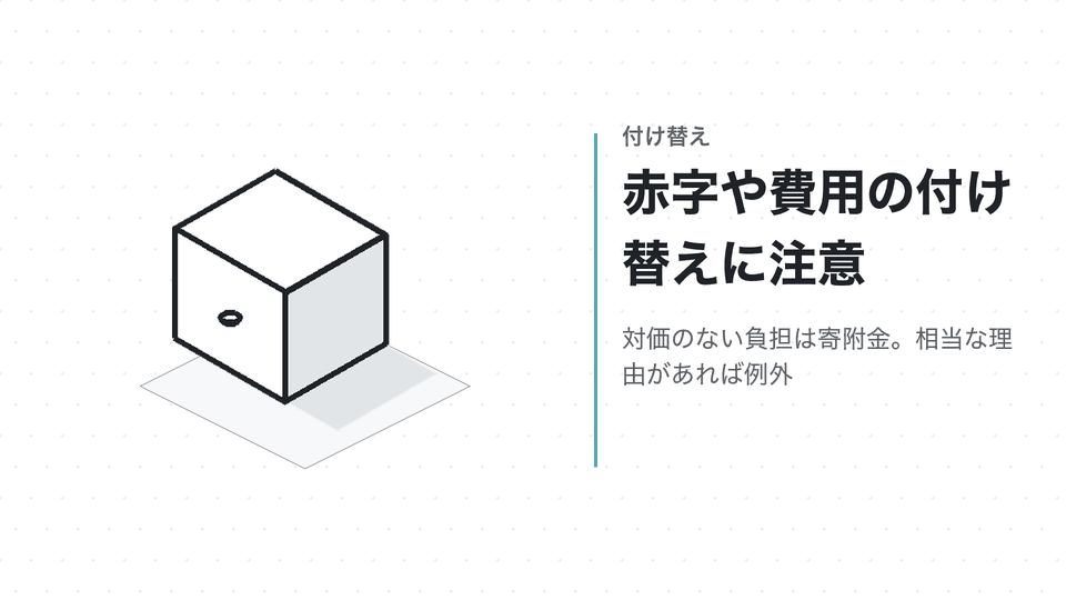 赤字や費用の付け替えに注意。対価のない負担は寄附金。相当な理由があれば例外