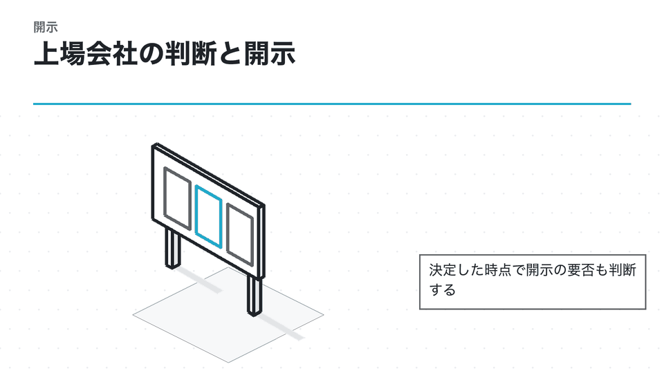 上場会社の判断と開示。決定した時点で開示の要否も判断する