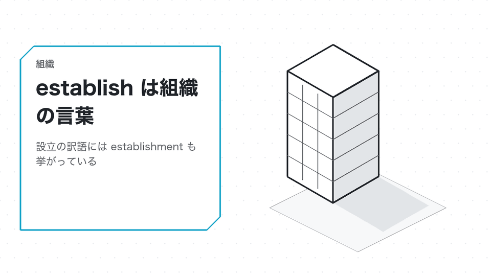 establish は組織の言葉。設立の訳語には establishment も挙がっている