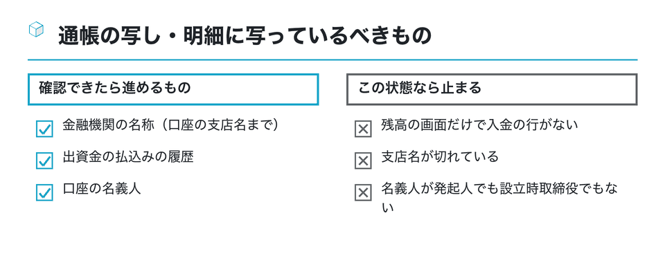 チェックリストの図：通帳の写し・明細に写っているべきもの