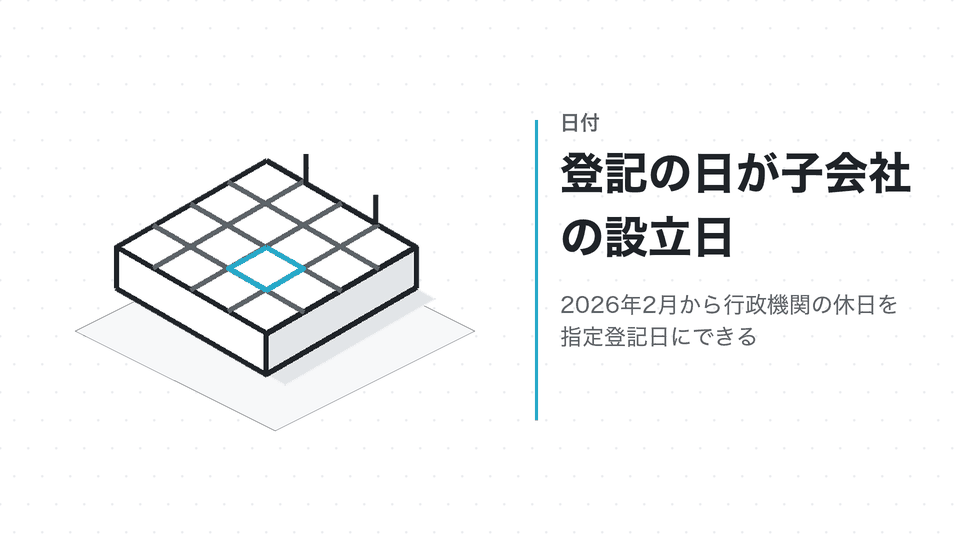 登記の日が子会社の設立日。2026年2月から行政機関の休日を指定登記日にできる