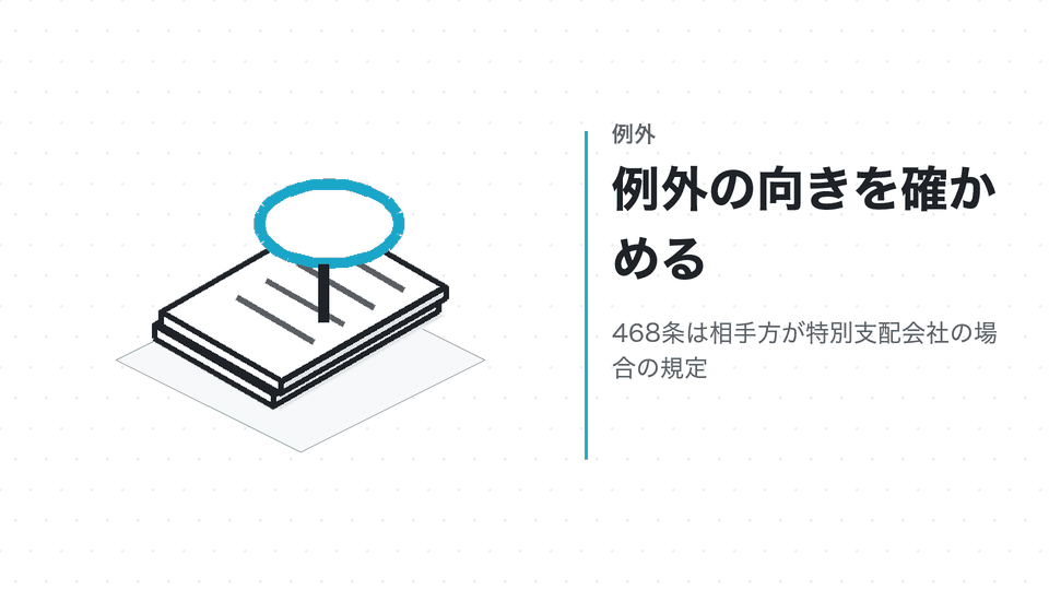 例外の向きを確かめる。468条は相手方が特別支配会社の場合の規定
