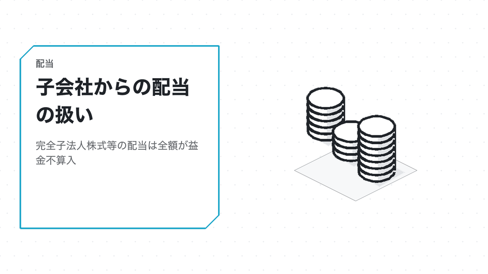 子会社からの配当の扱い。完全子法人株式等の配当は全額が益金不算入