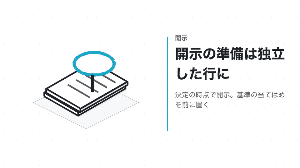 開示の準備は独立した行に。決定の時点で開示。基準の当てはめを前に置く