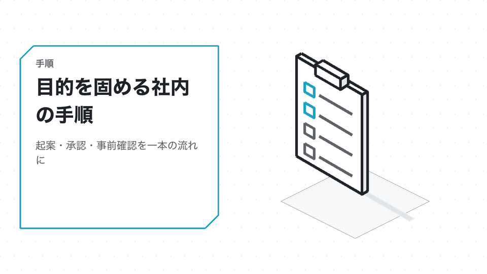 目的を固める社内の手順。起案・承認・事前確認を一本の流れに