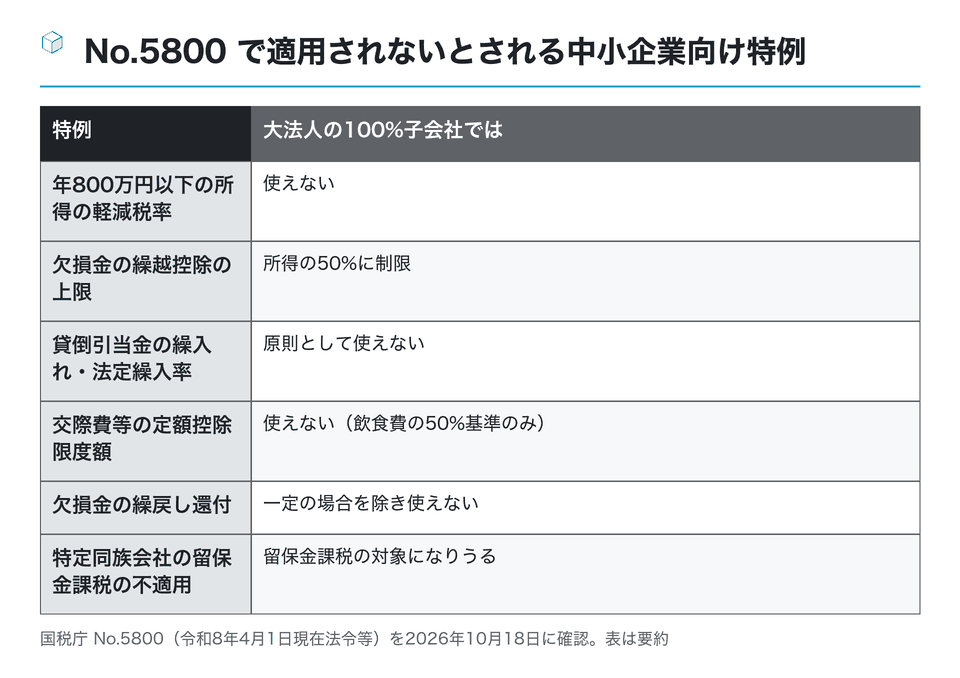 図：No.5800 で適用されないとされる中小企業向け特例
