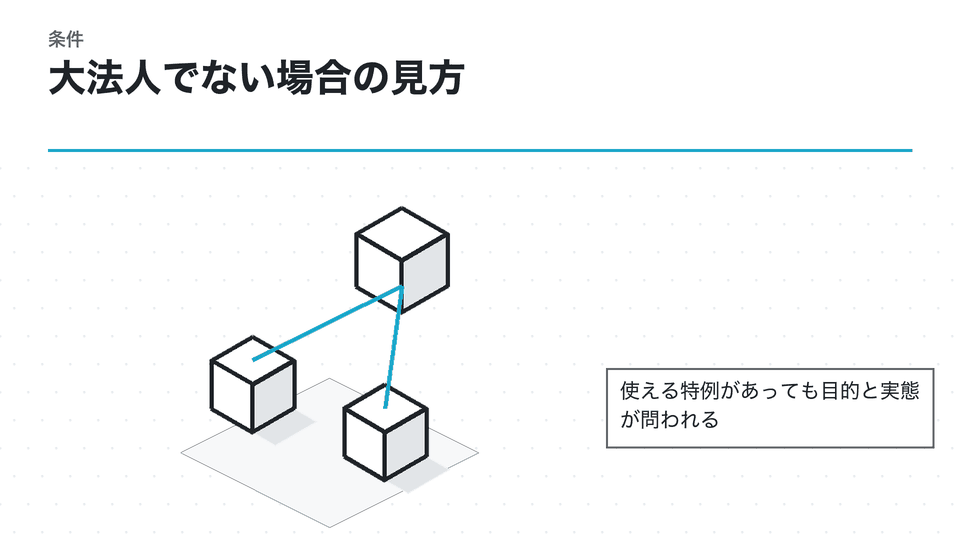 大法人でない場合の見方。使える特例があっても目的と実態が問われる